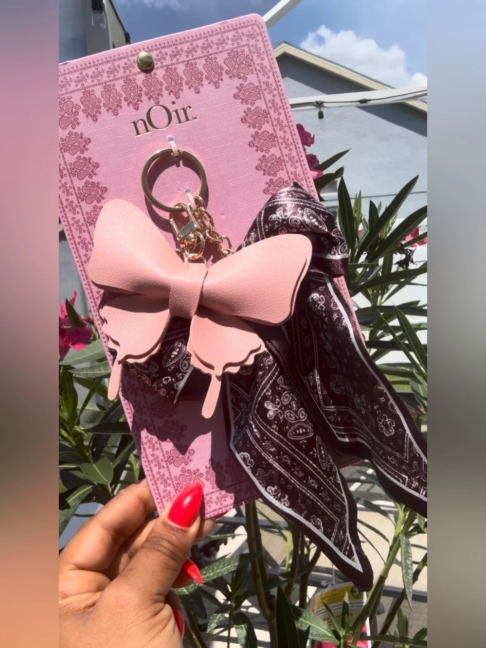 Pink Butterfly & Black Paisley Scarf Keychain-NIB